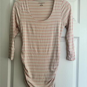A Pea in the Pod Pink and White Striped 3/4 Sleeve Maternity Top
